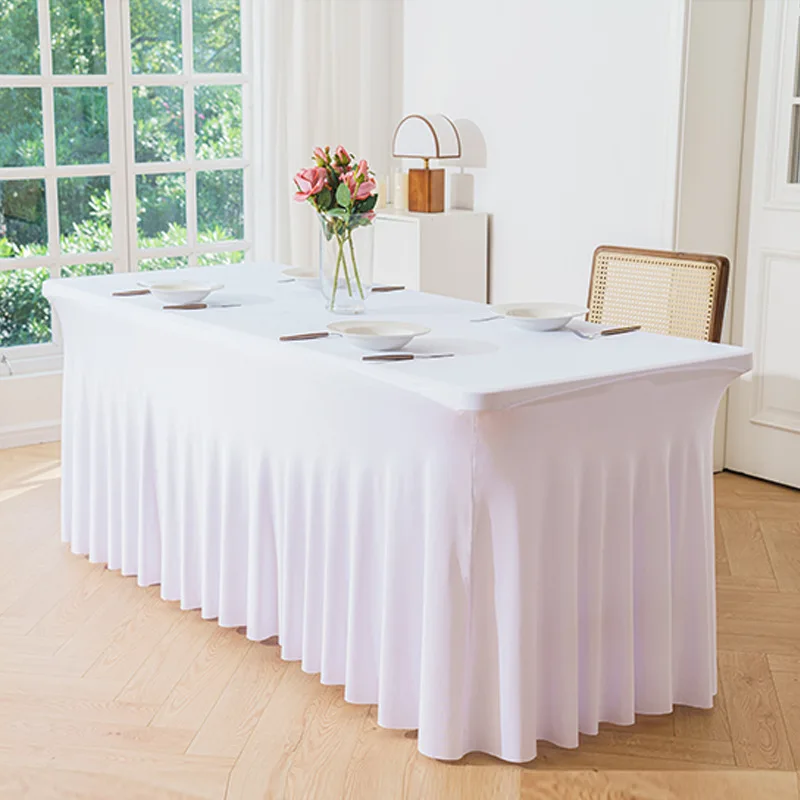 Tafelkleed Rok Rechthoek Tafels Rokken Polyester Hoes Tafelkleed voor 1,80 meter met rok Feest Bruiloften Decor: WHITE