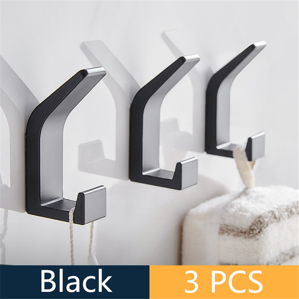 Bathroom Towel Rack Aluminum Robe Coat Hook Row Hooks Keys Bags Holder Sundries Hanger Bathroom Accessories: Black 3 Hooks