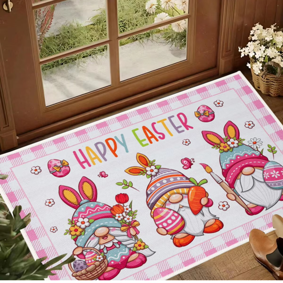 1Pc Crystal velvet Lovely Happy Easter Door Mat Motif Entrance Pad Bath Rug Area Carpet For Kitchen Balcony Terrace Home Decor