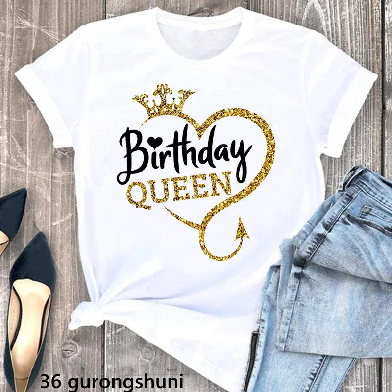 de cumpleaños para niñas, camiseta con estampado gráfico de reina de cumpleaños, ropa de mujer, camiseta gris/verde/amarillo/rosa/negro/blanco para mujer: S / Beige
