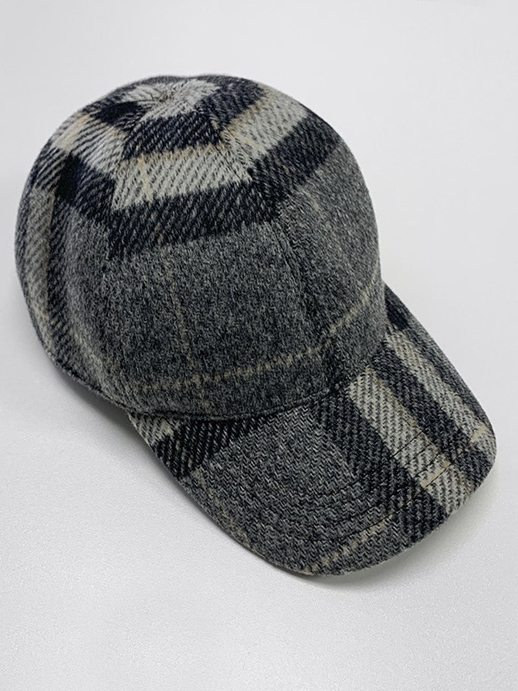 Vrouwen Hoeden Eenvoudige Baseball Cap Katoen Gemengd Pure Kleur Casual Mode Hoed 4 Kleuren Beschikbaar: Gray Plaid B