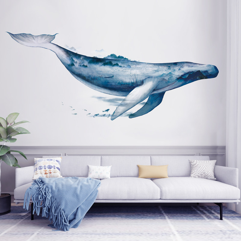 Grote Walvis Cartoon Dieren Muursticker PVC 3D Art Decal Sticker voor Kinderkamer kinderkamer Decoratie Home Decor