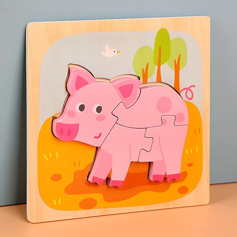15*15cm Kinder Montessori Spielzeug 3D Holz Puzzle Baby Cartoon Tier/Verkehrs Jigsaw Puzzle Spielzeug für Kinder frühen Lernen: 15-pig