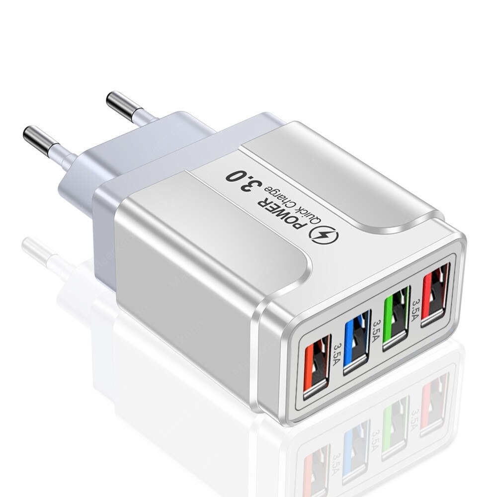 5.1A Quick Charge 4 Ports Universal Fast Charging EU US Plug Power Adapter For Samsung S10 iPhone12 Tablet Mobile Phone Charger: White EU