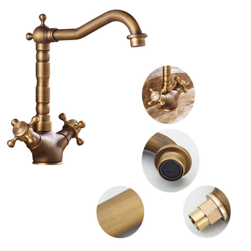 Antique Brass Kitchen Faucet 360 Swivel Bathroom Basin Sink Mixer Tap Crane