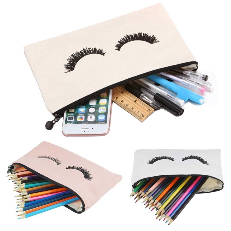 Wimper Make-Up Tas Canvas Make-Up Tas Reizen Make-Up Tas Met Rits Wimper Make-Up Tas, geschikt Voor Dames En Meisjes 3Pc