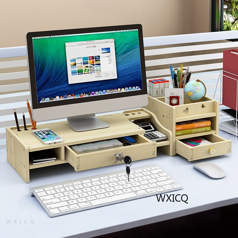 Computer Monitor Increase Rack Bracket File Rack Wooden Office Desk Storage Finishing Rack Shelf Storage Box Office Accessories