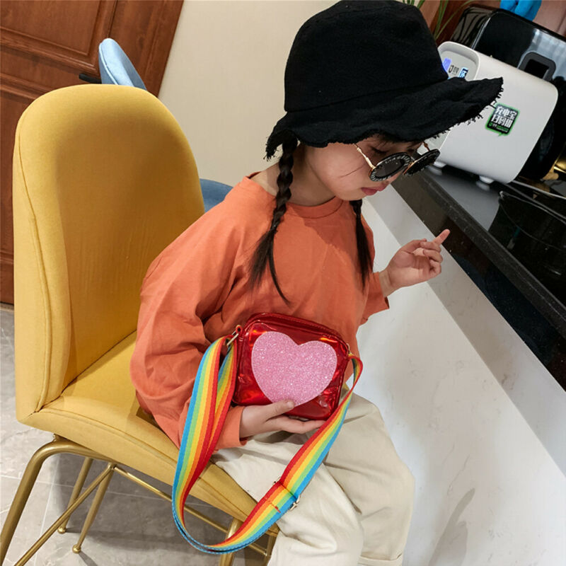 Baby girl toddler bag casual one-shoulder bag rainbow shoulder strap love decoration crossbody bag cute