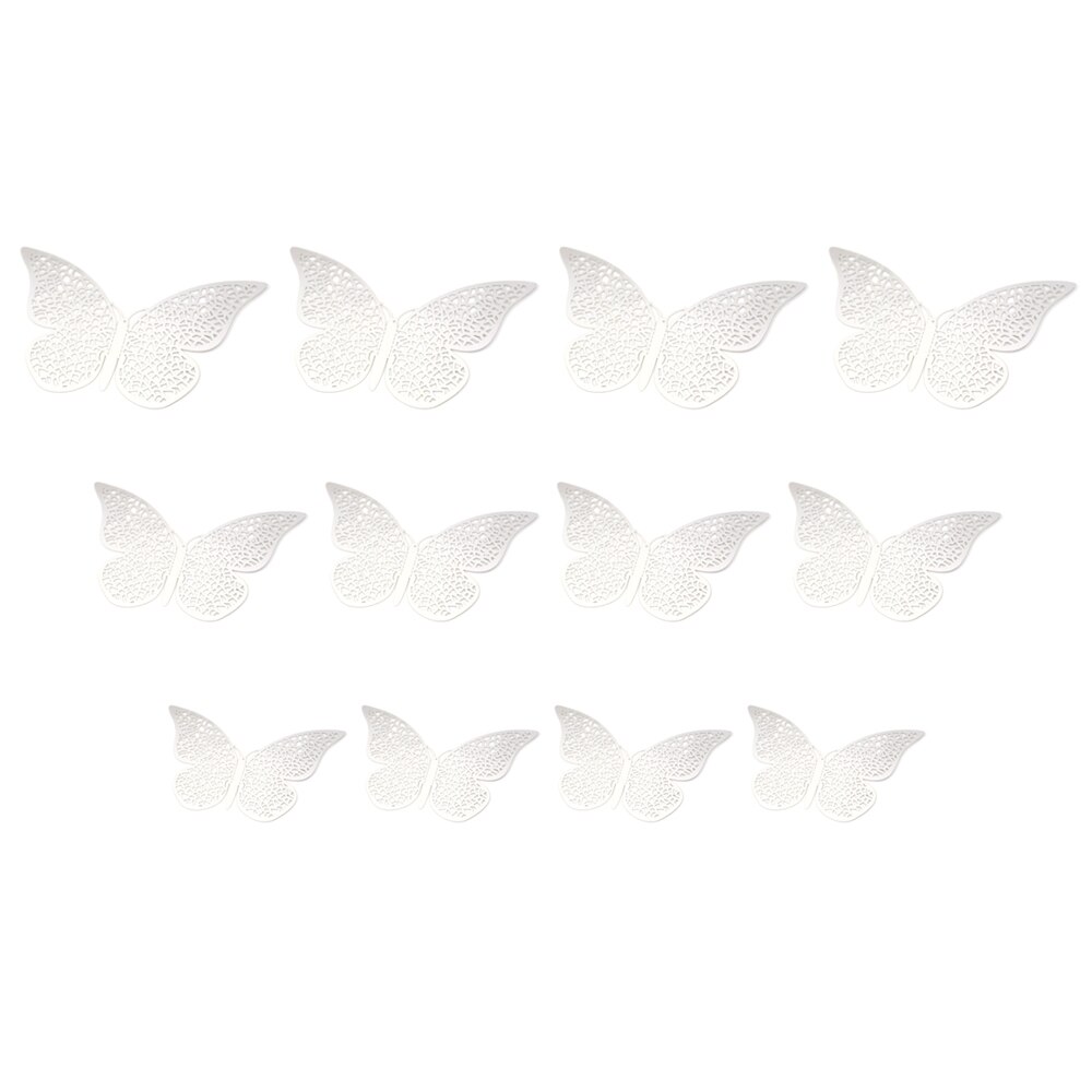 12 Uds calcomanía de mariposa 3D hueca para la decoración de la boda decoración de la sala de estar decoración de hogar para ventana pegatinas de mariposas doradas y plateadas: 03