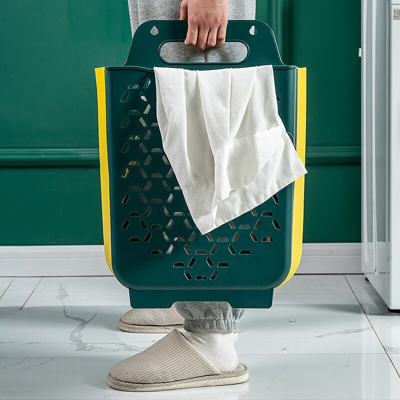 Wall Mounted Laundry Basket Foldable Clothes Storage Basket Bathroom Hollow Laundry Hamper Dirty Clothes Sundries Organizer