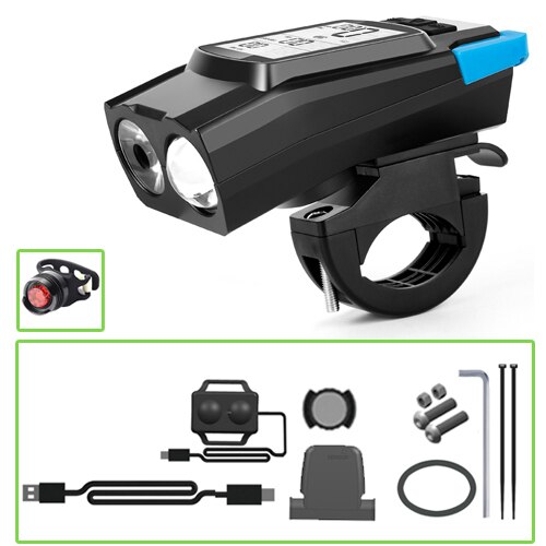 Campanello per bici anello elettronico avvisatori acustici faro per Computer 3 in 1 120DB accessori per biciclette con allarme ad aria forte: Blue H2