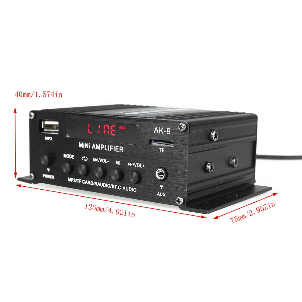 2CH Digital Power Amplifier - HiFi Bluetooth USB Stereo Audio MP3 FM AMP Radio - AK9