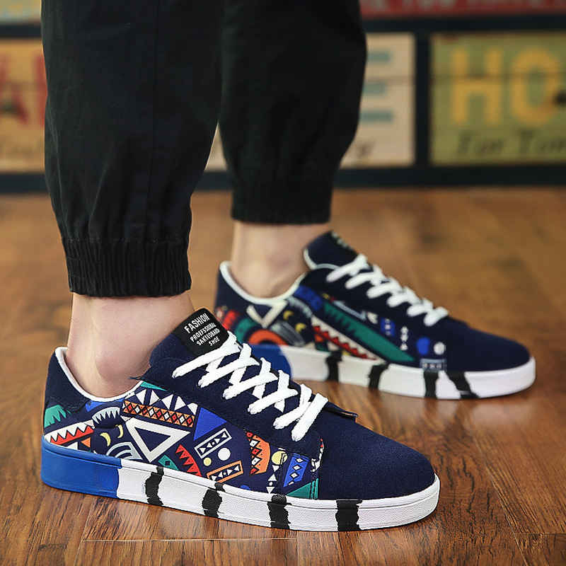 Boardschoenen heren graffiti flats zomer sneakers canvas herenschoenen regenboog man veterschoenen lage heren casual schoen  c63