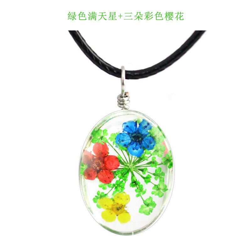 Classic Handmade Dried Flower Clover Jewelry Accessories Unisex Luck Transparent Glass Various Shapes Pendant Necklace