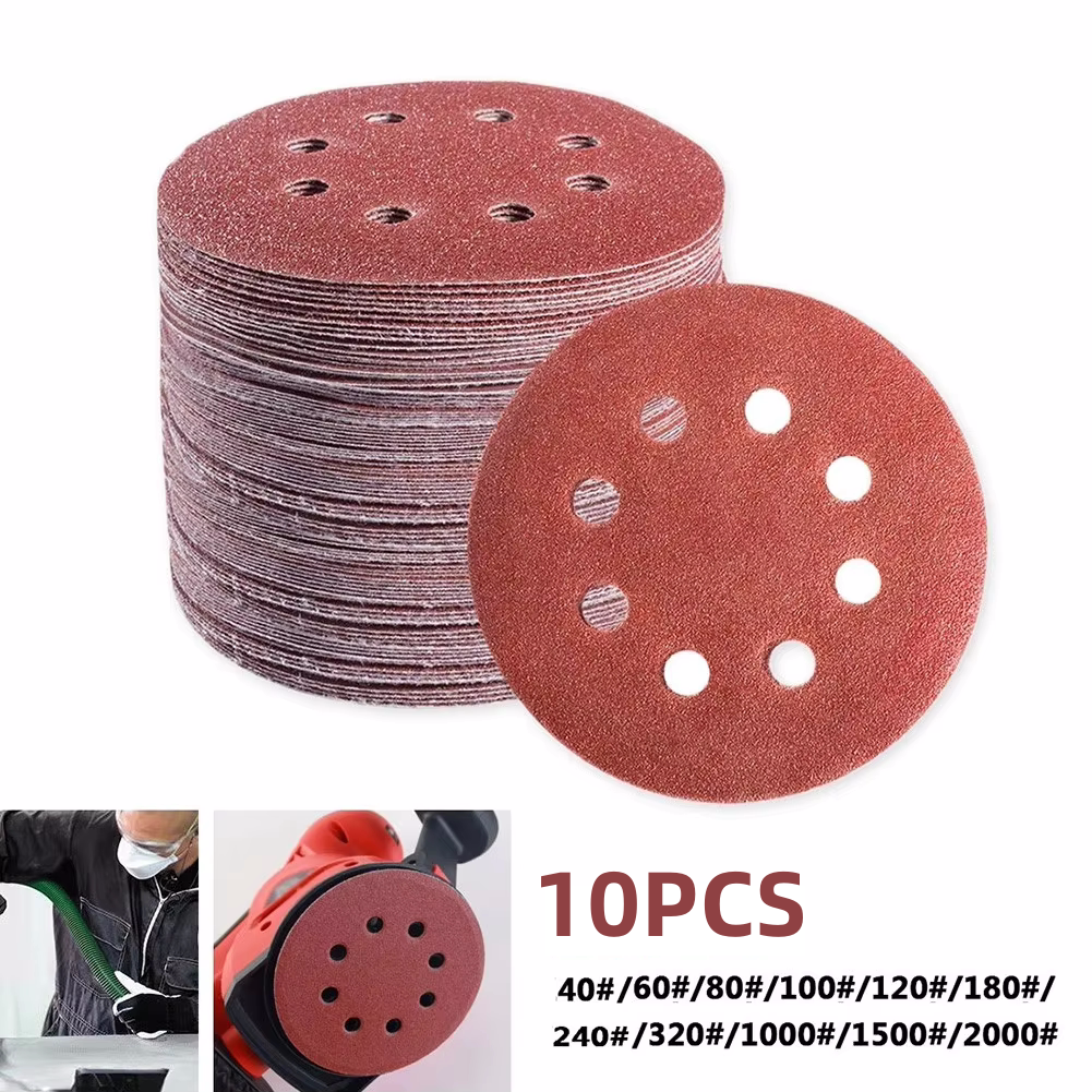10 Stück 5 Zoll 125 mm rundes Schleifpapier 8-See-Schleifscheiben Klettverschluss Körnung 40–2000 Exzenterschleifer-Pad zum Polieren von Holz und Metall