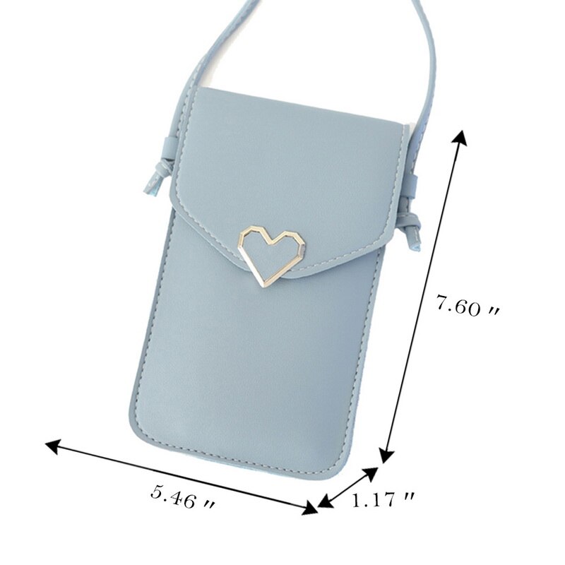 Women's Touch Screen Cell Phone Purse Heart Decor Smartphone Shoulder Bag Solid Phone Wallets Women Leather Card Holder Clutch