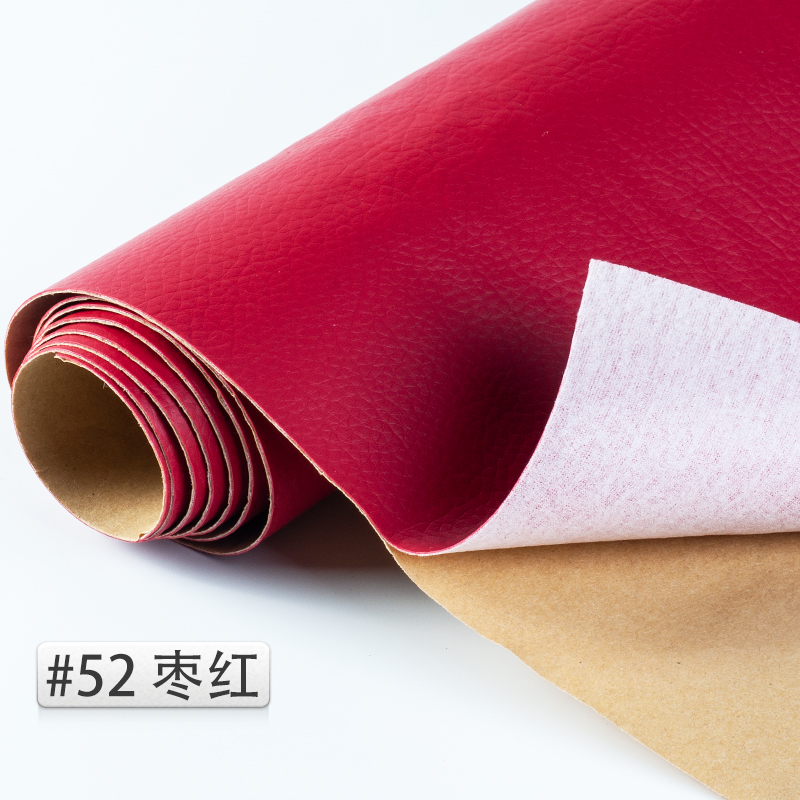 50*138cm Reliëf Lijm Lederen litchi PU Leer Stof Terug Lijm Kunstmatige Synthetisch Leer Stoffen DIY Bag Bank materiaal Effen gekleurd kunstleer kunstleer stof naaien DIY tas schoenen materiaal: 52 Claret