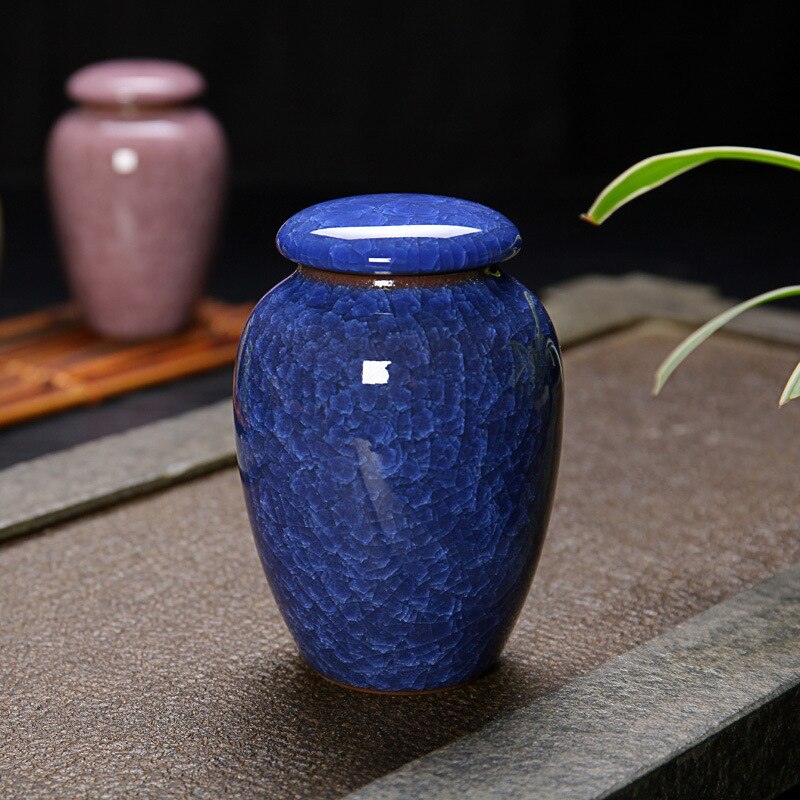 Small Pet Urn Bird Dog Pet Urns Cremation Pet Caskets Funeral Vase Cat Cremation Ash For Human Ashes Made Ceramics Hand Painted: DEEP BLUE