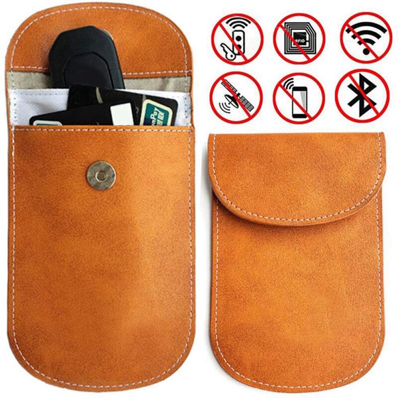 Faraday Bag Keyless Car Key Signal Blocker Pouch Leather Car Key Signal Blocker Case, Signal Blocking Guard Pouch Bag,Antitheft