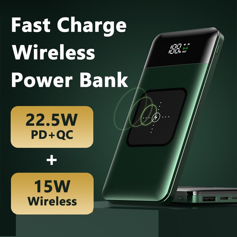 Alieny 15W Draadloze Power Bank 22.5W Pd Snel Opladen Draagbare Batterij Externe Powerbank Met Led Display 20000Mah power Bank