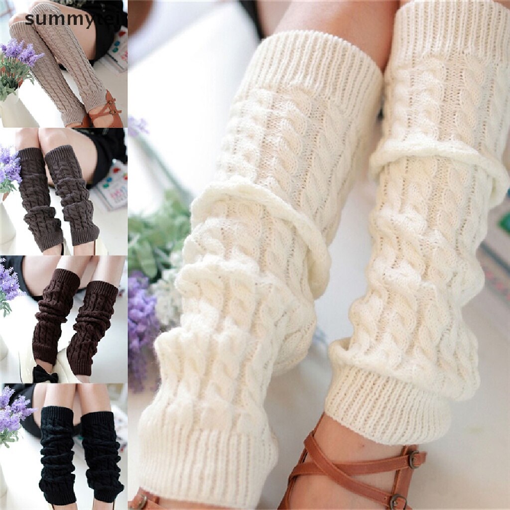Female Leg Warmers Adults Solid Color Jacquard Knitted Stocking Leg Sleeve for Autumn Winter
