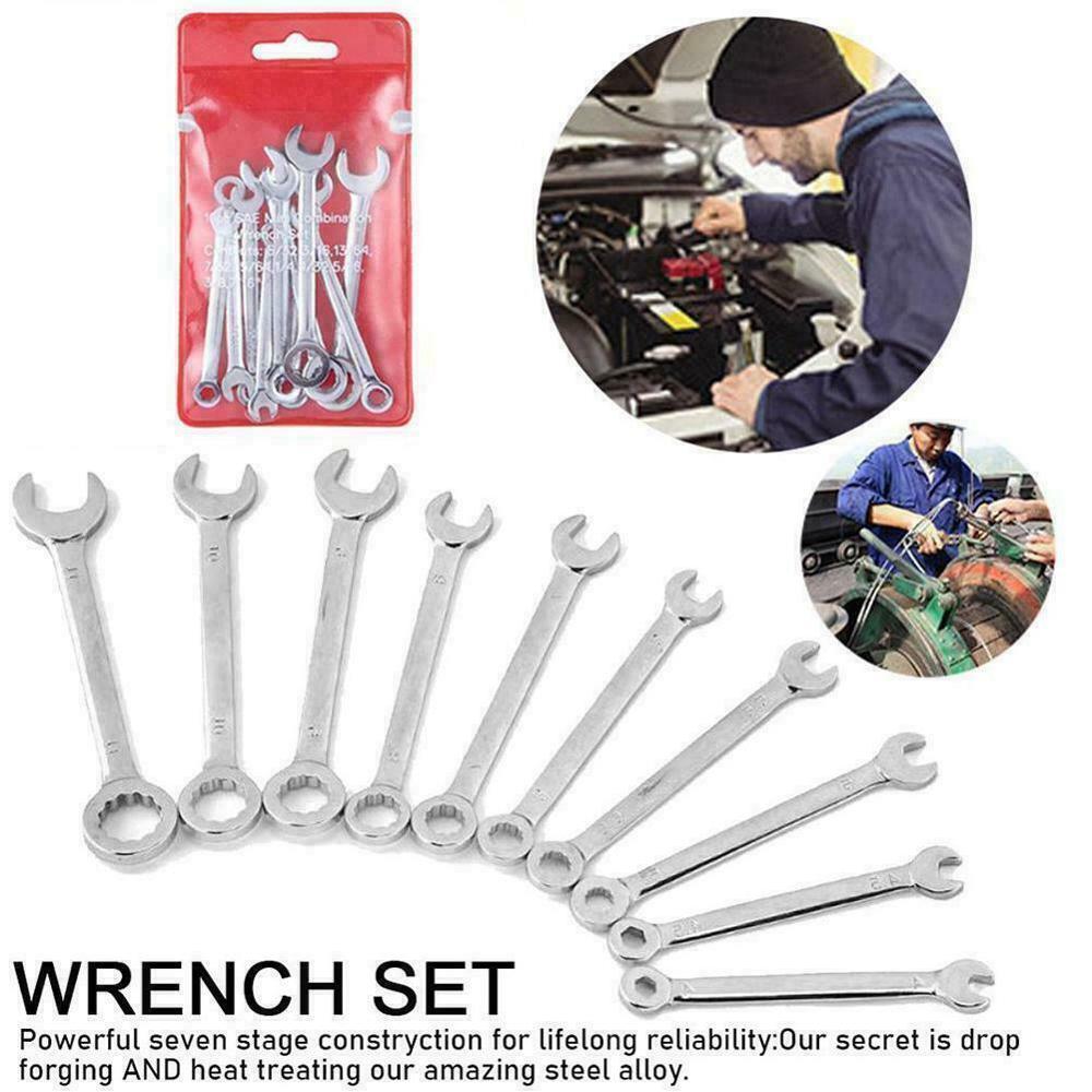 10pcs/set Mini Spanner Wrenches Set Key Ring Spanner Explosion-proof British/Metric Type Wrenches Pocket M0Q6