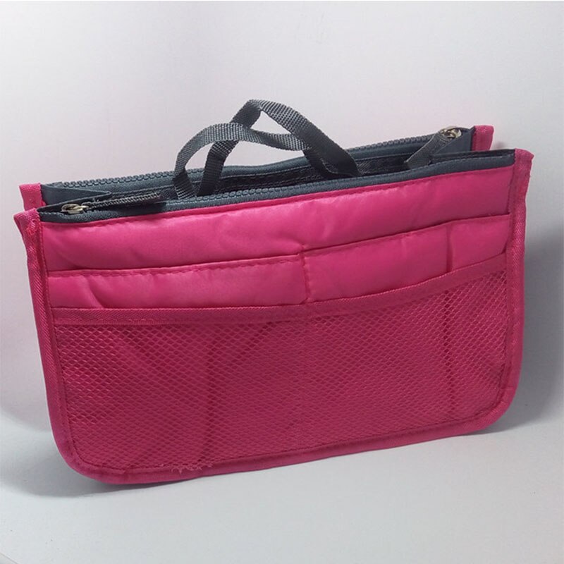 Travel Organizer Insert Bag Women Nylon Organizer Handbag Purse Large Lady Makeup Cosmetic Bag Female Wash Bag: Red Pink