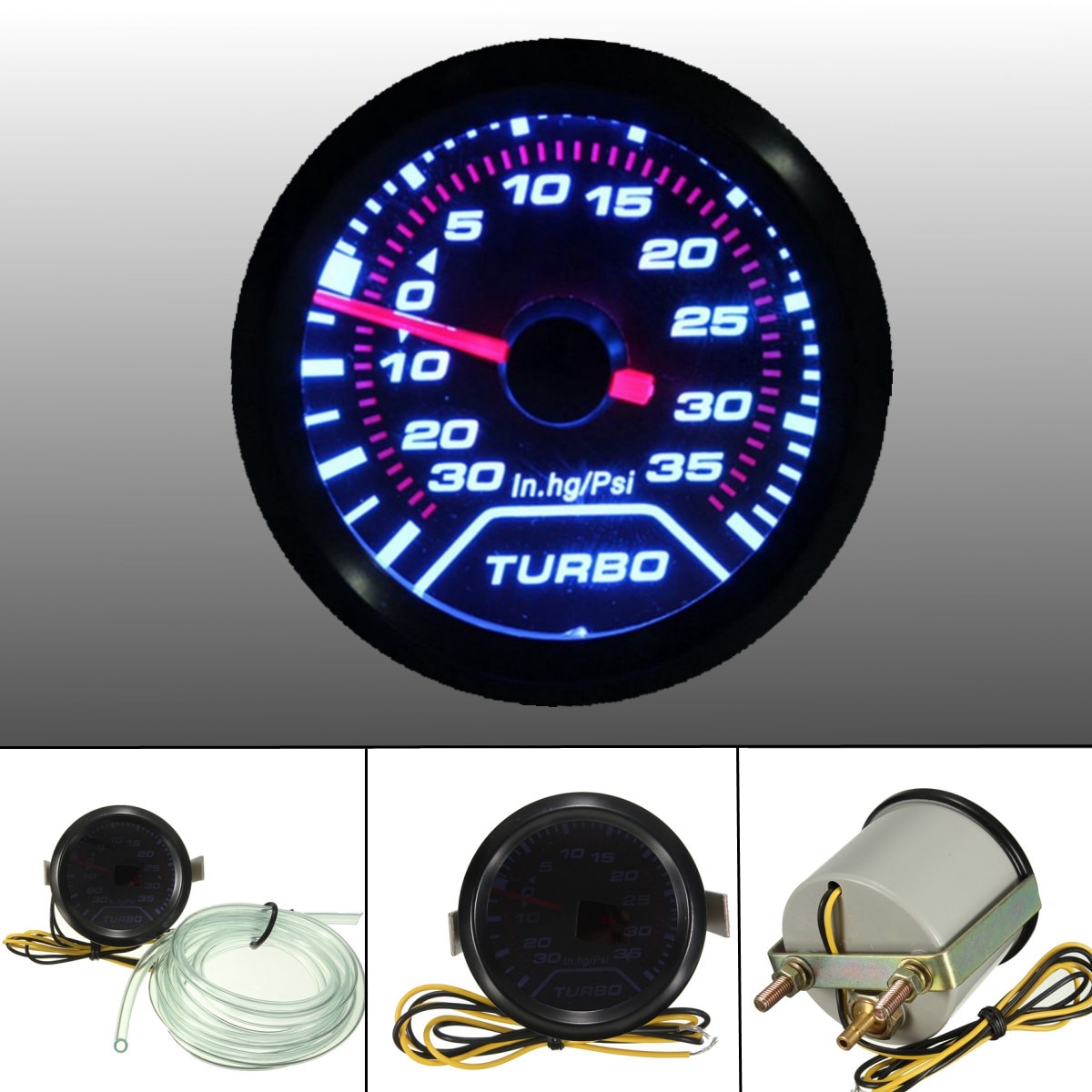 52mm PSI Turbocharger Meter 1 x Turbo boost gauge And U bracket Screws kit And Plastic hose For 2"/52mm Diameter Gauge