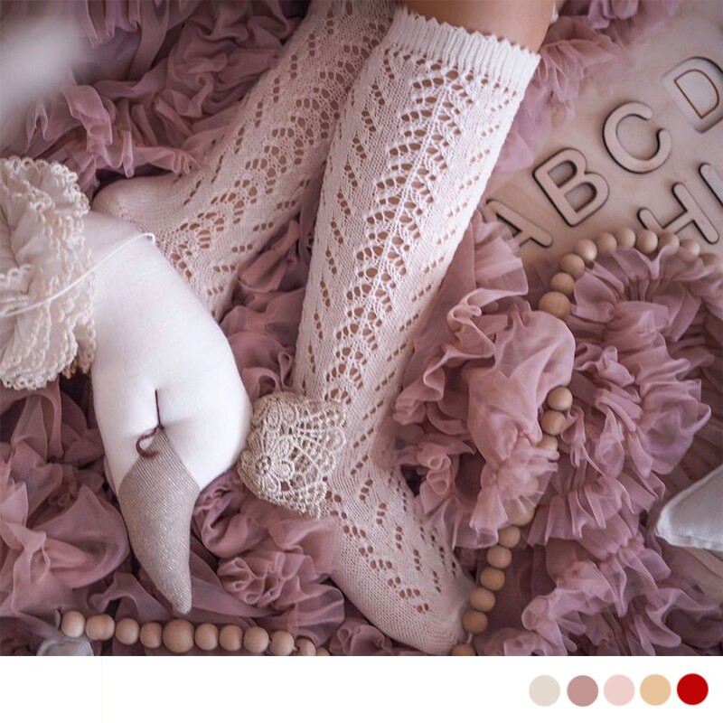 Calcetines hasta la rodilla de estilo español para bebé y niña, para niños pequeños de Lolita medias caladas, medias de malla de rejilla, medias de princesa 5T