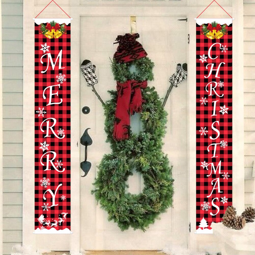 1 par rød sort gitter juledekoration dør gardin ornament stof hængende dør skilt front fest dør bøjle