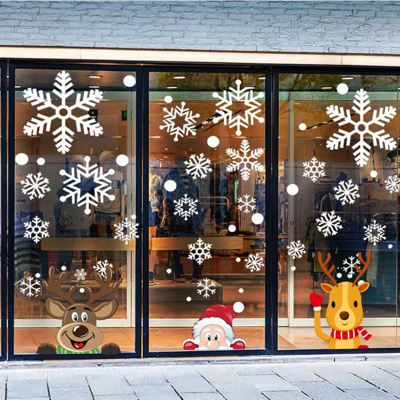 Pegatina de vidrio de nieve de Navidad, ventana, escaparate, decoración de habitación estática, pegatina de pared autoadhesiva