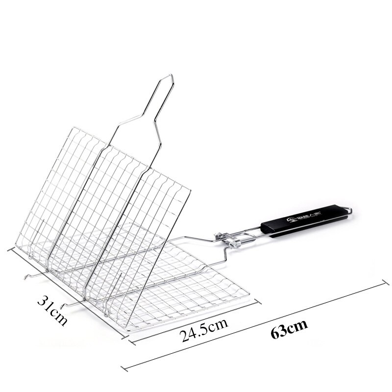 Grillgrill kurv rustfrit stål grillnet foldning grillet grill firkantet grillet fisk kyllingenet udendørs aftageligt