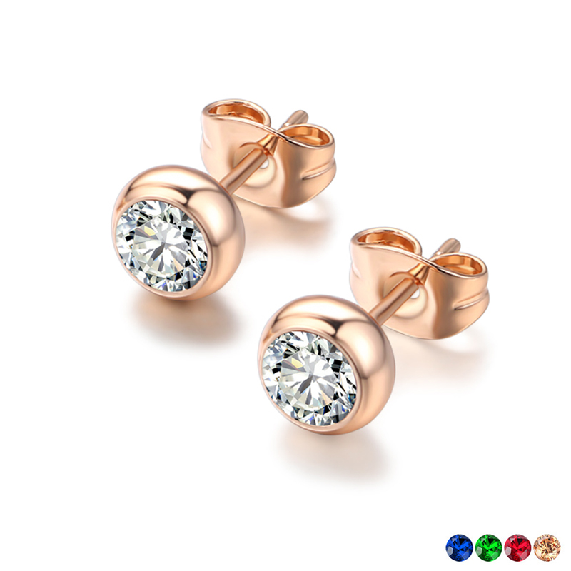 Piercing boucles d'oreilles pour femmes Style coréen Simple rond Zircon couleur or Rose accessoires de noël bijoux E496