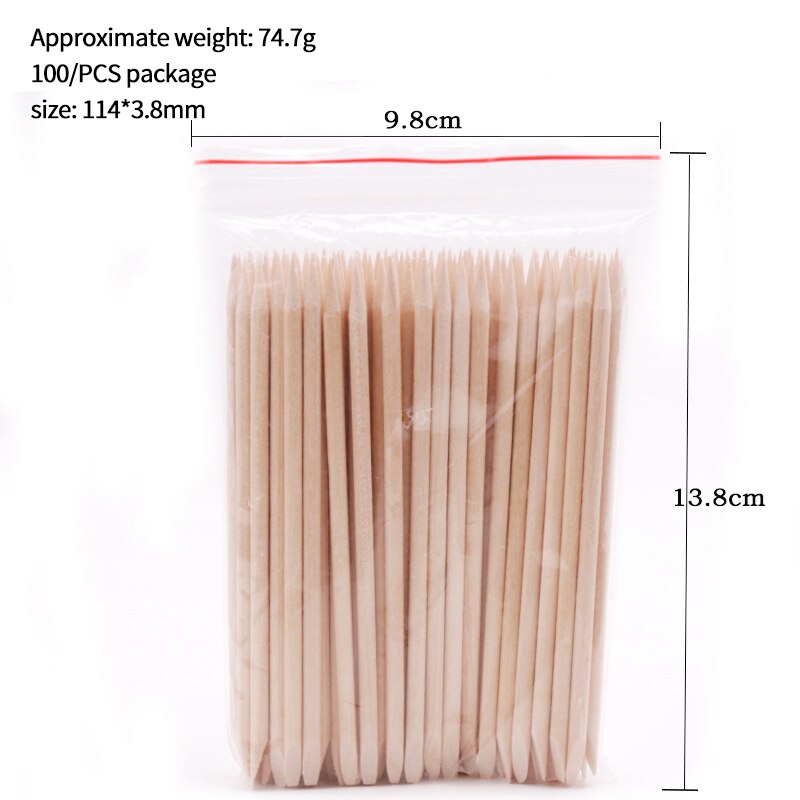 Manicure tools orange stick wooden sign dead skin push 11.4cm double head 100pcs/50pcs bag with dot drill stick: 114mm 100pcs