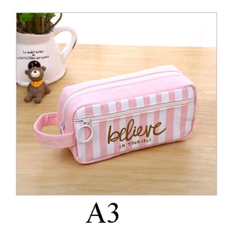 Pink canvas pencil case large capacity Kawaii pen case for girls school Pencil cases student stationery box cute Storage bag