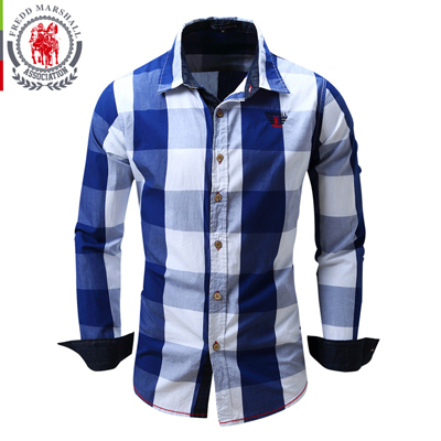 Miesten rento ruudullinen paidat pitkähihaiset paidat miesten mekko mustavalkoinen puuvilla camisa masculina miesten paidat para hombre  fm099: Sininen / Eurooppalainen koko m