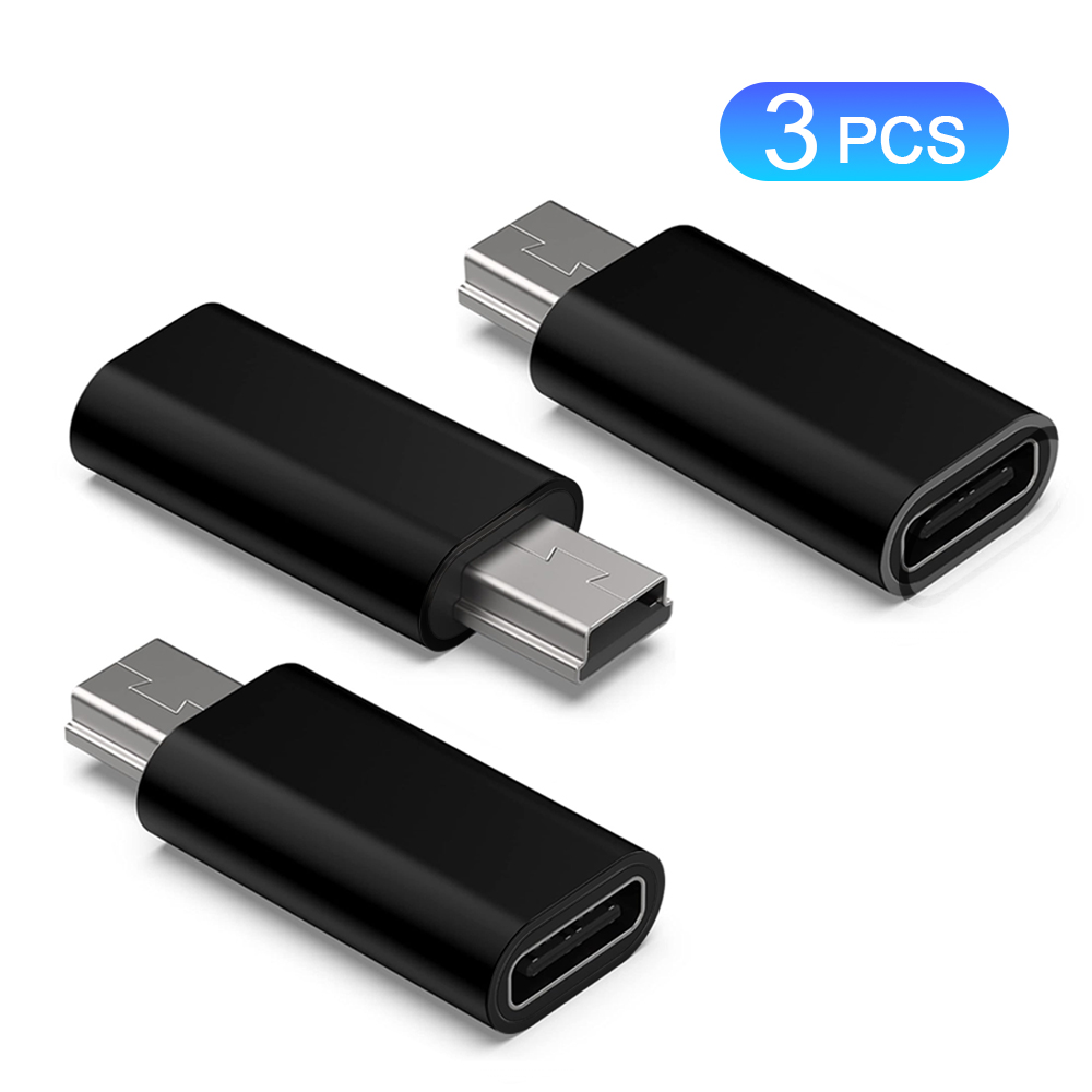  ﻿ 2/3 stuks Type C naar Mini USB Adapter USB C Vrouwelijk naar MiniUSB Mannelijk Oplaad- en Gegevensconverter Geschikt voor GoPro Hero 3+ MP3 Camera: matzwart