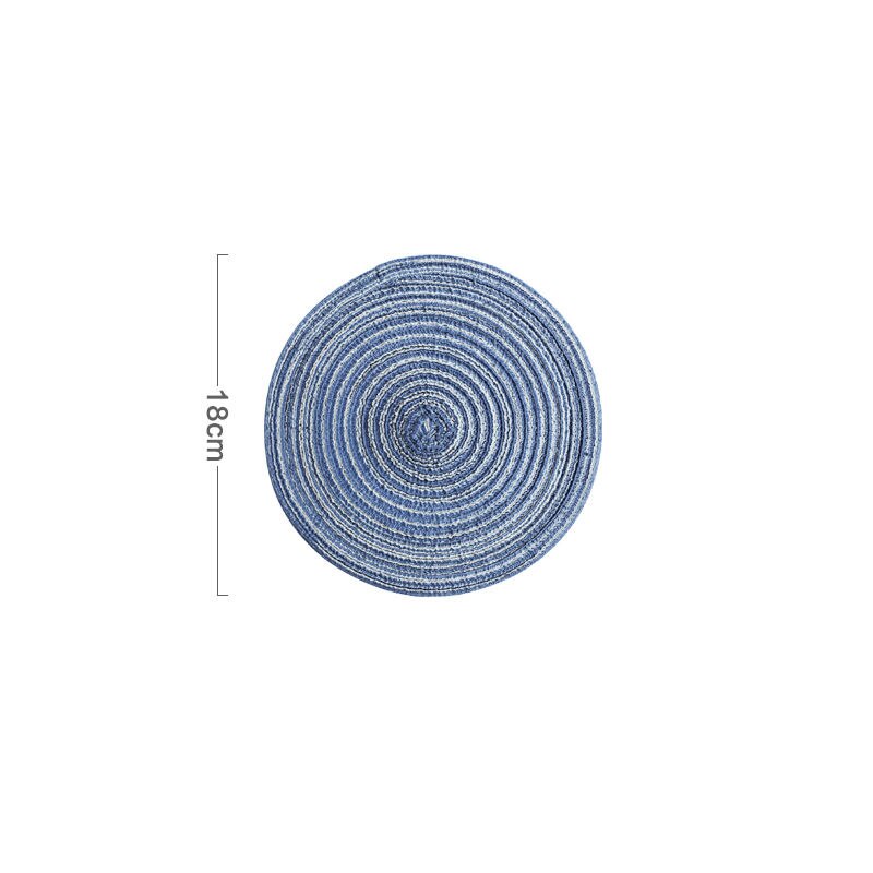 Japanese Round Ramie Table Mat Insulation Pad Solid Placemats Linen Non Slip Kitchen Accessories Decoration Home Pad Coaster: Blue-18cm