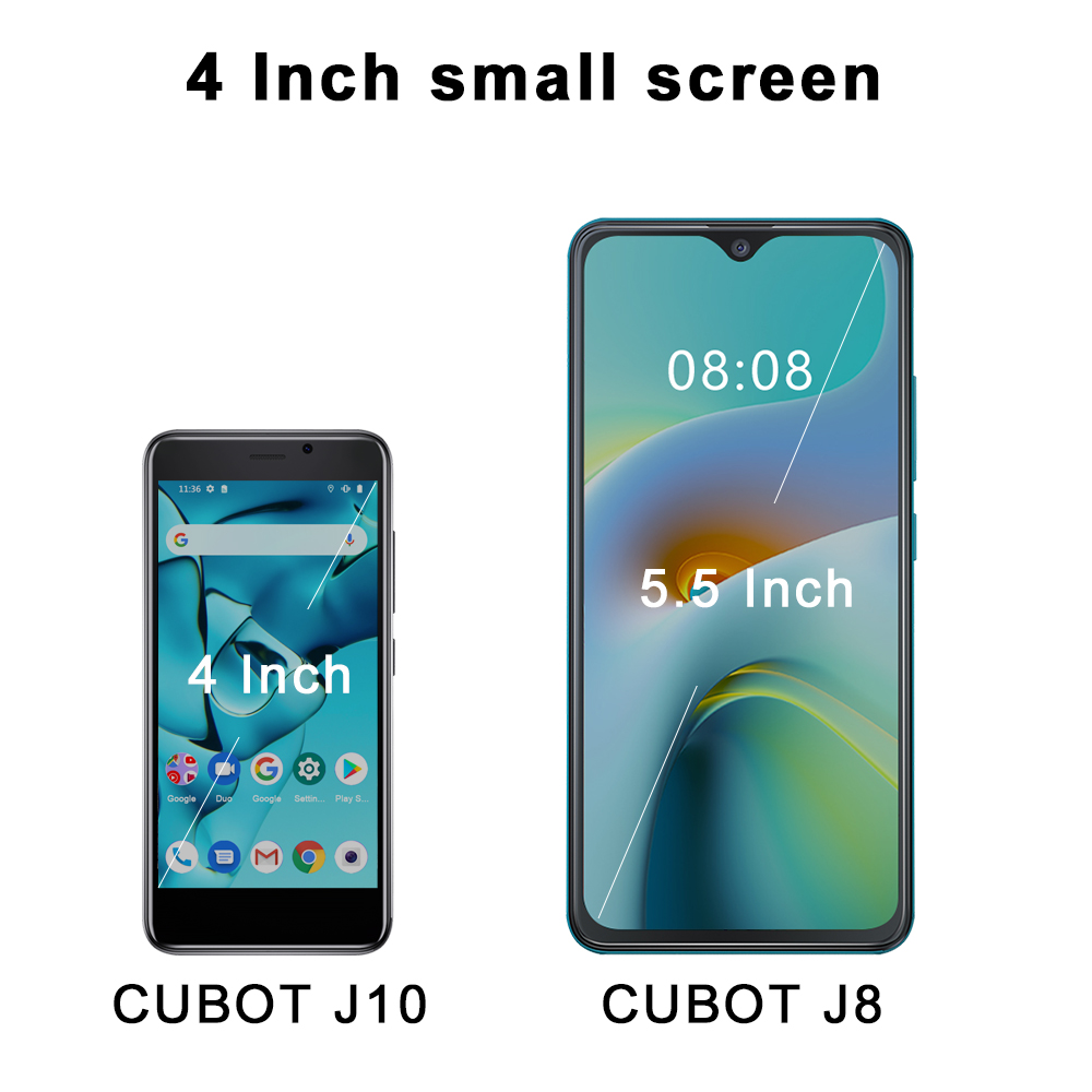 Smartphone Cubot-J10 3G, 4 Polegada Mini tela, 2350mAh, 1GB, 32GB, câmera traseira de 5MP, Android 11, cartão Dual SIM, celular Face ID