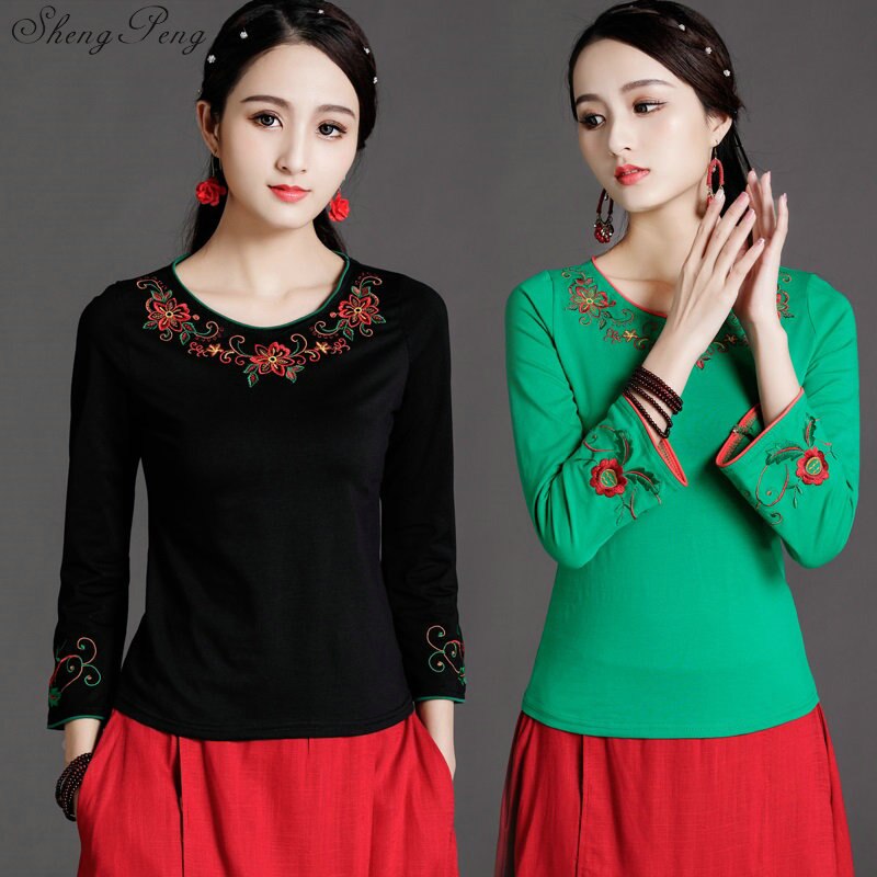 Cheongsam topp traditionella kinesiska kläder för kvinnor långärmad plus storlek 6xl skjorta bomull vintage kläder topp blus  v1745