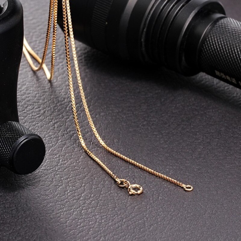 35cm-70cm Width 1mm Slim Yellow Gold Color Box Chain Necklace Chains Jewelry Necklaces Women Men Kids Children Boy Girls