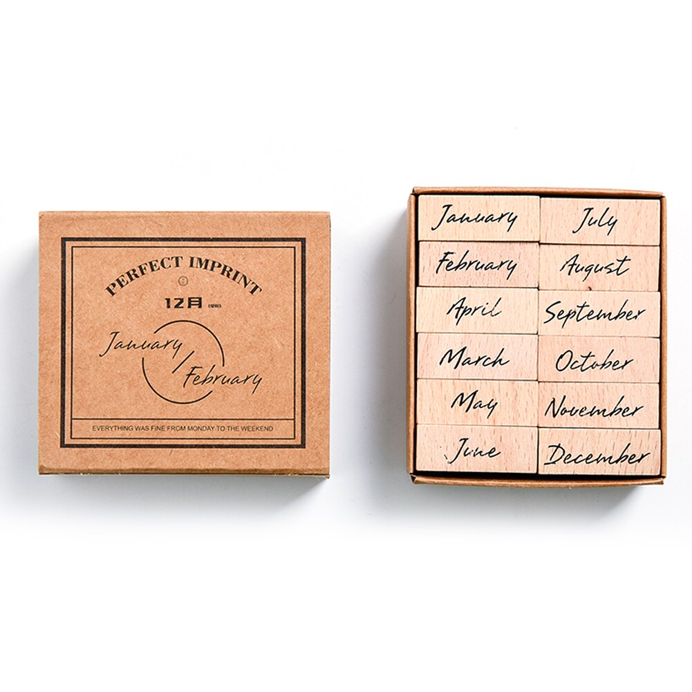 Retro Vintage Month Week Planner Stamp Basic Function Series Digital Symbol Stamp Wooden DIY Seal Stationery Office Supplies: Month