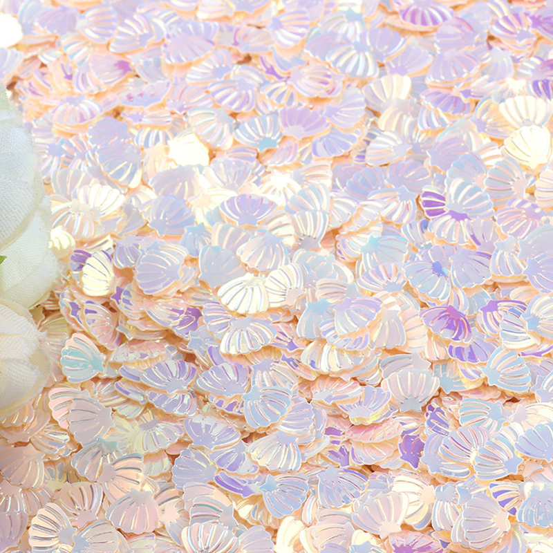 Confeti de concha brillante de sirena para niñas, decoración de mesa de cumpleaños con tema de sirenita, confeti morado iridiscente bajo el mar