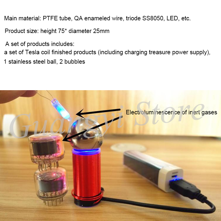 Red World's Smallest Tesla Coil One Watt Power Mobile Power Supply Technology Small Production(It Do Not Include the Power Bank)