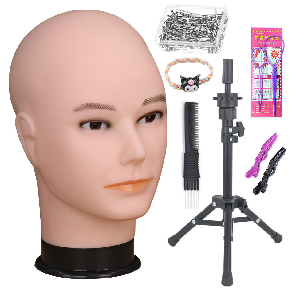 Mannequin Head With T-pin Wig Cap Tripod For Women Making Wig Hat Glasses Mask Display Cosmetology Manikin Head Makeup Practice: GRAY