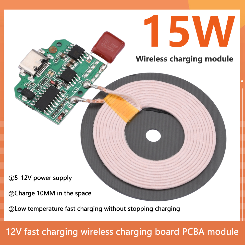 5-15W 12V carga rápida inalámbrica para módulo de cargador de teléfono móvil QI transmisor placa de circuito PCBA con bobina 0-8MM de distancia