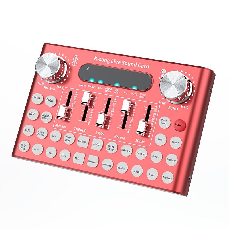 AMYGOJJ DC5V 1A K-Song Studio Audio Mixer Microphone Webcast Entertainment Streamer Live Sound Card for Phone Computer PC: red