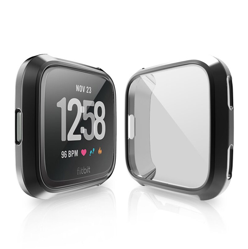 Cover Voor Fitbit Versa/Versa 2/Versa Lite Strap Case Screen Protector Smart Watch Accessoires Ultra-Dunne Beschermende frame Bumper: Black