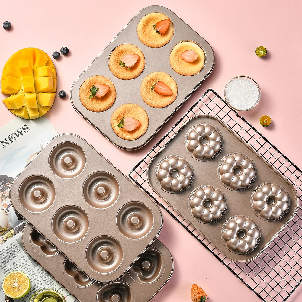 6 Hole Reusable Baking Tray Baking Pan Carbon Steel Cake Baking Mold Non-Stick Muffin DIY Cartoon Cake Pan Moulds Donut Baking