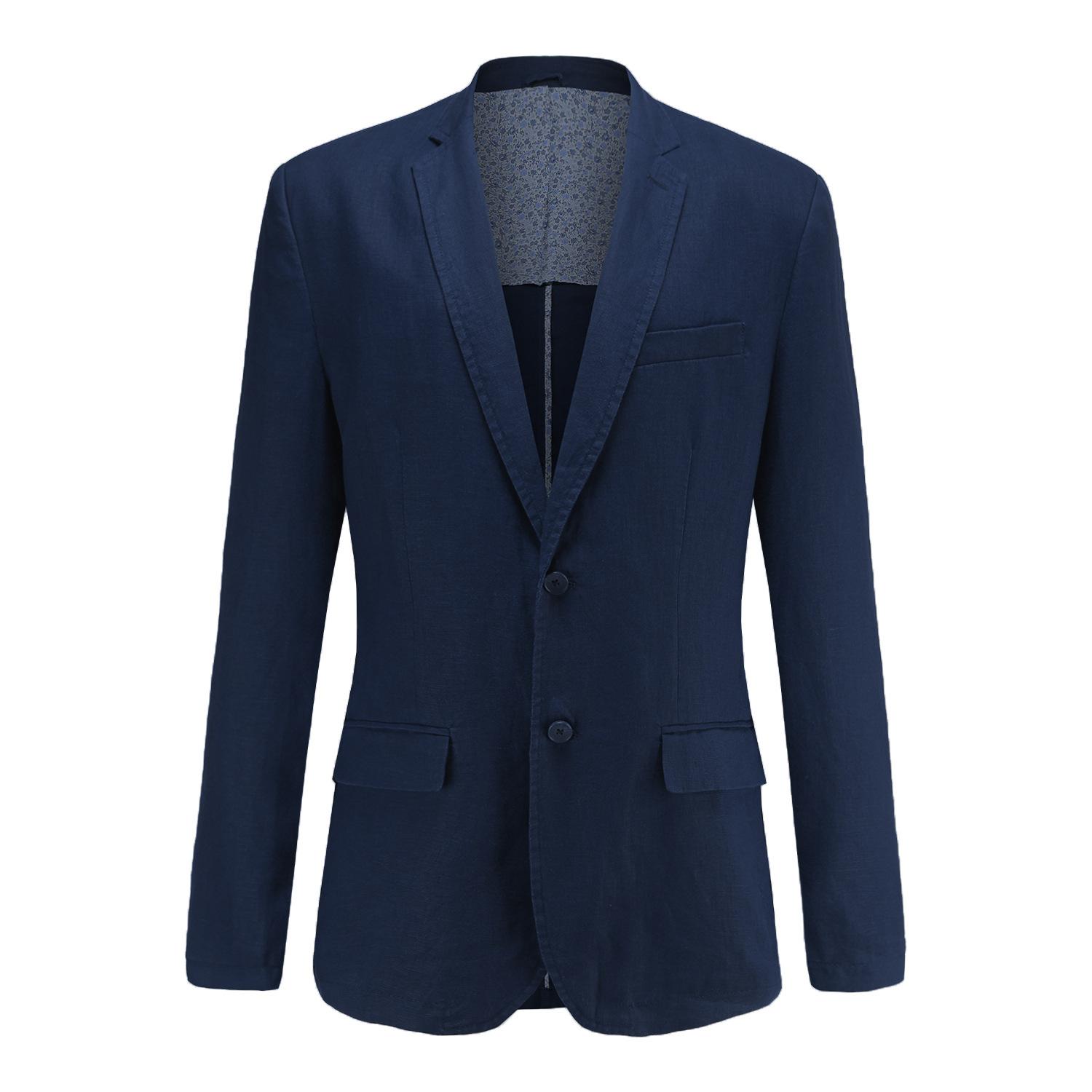 Casual vanlig vårdress herre lin blazer single breasted koreansk versjon turn krage pluss størrelse m-xxxl: Mørke blå / Xxxl